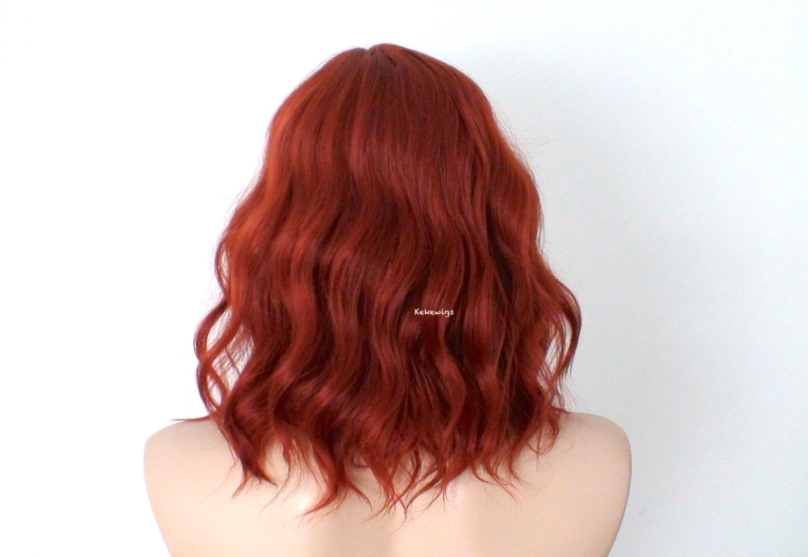 16" Copper Red Short Wavy Hair with Bangs Wig