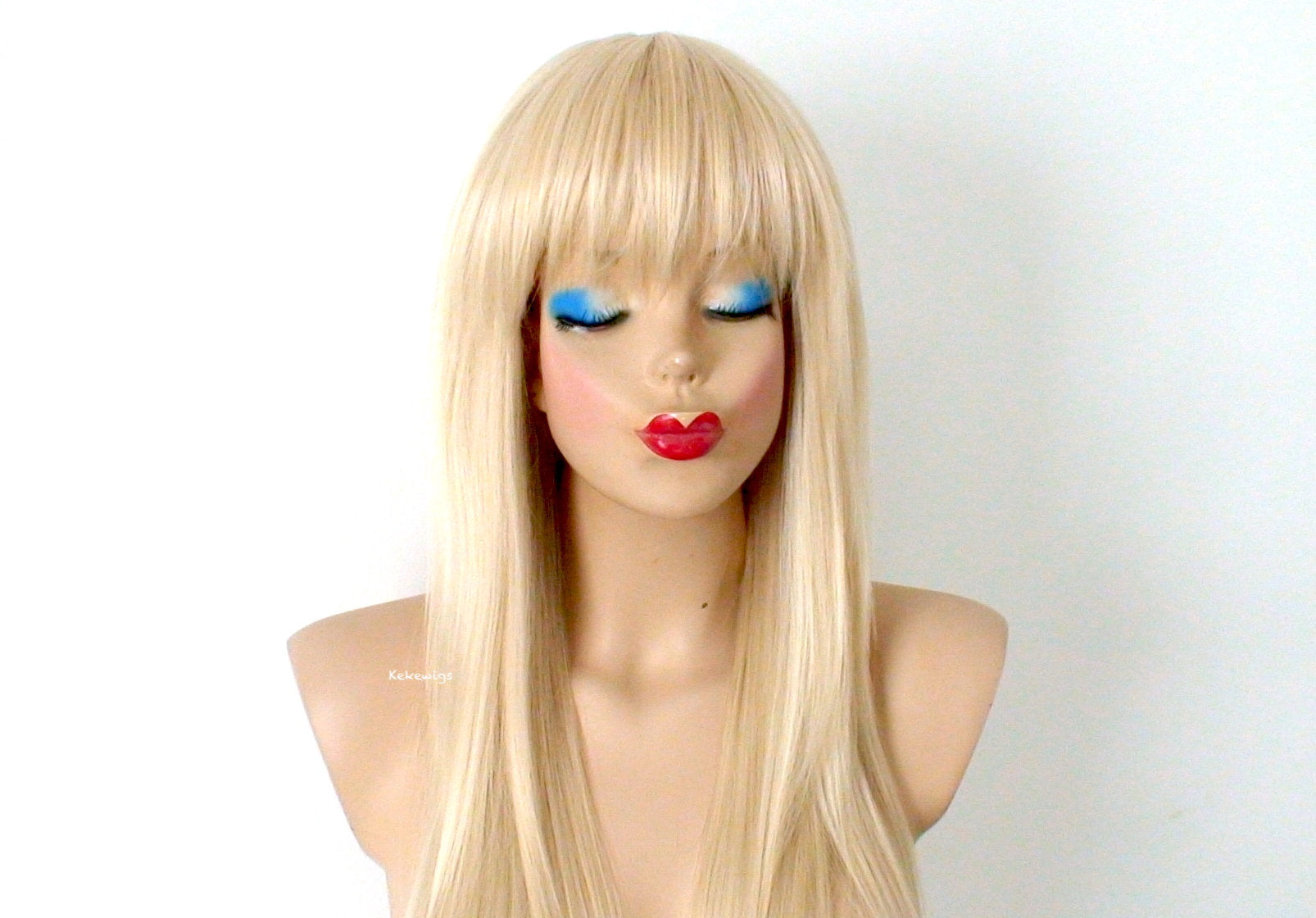 26” Blonde Long Straight Layered Hair with bangs Wig