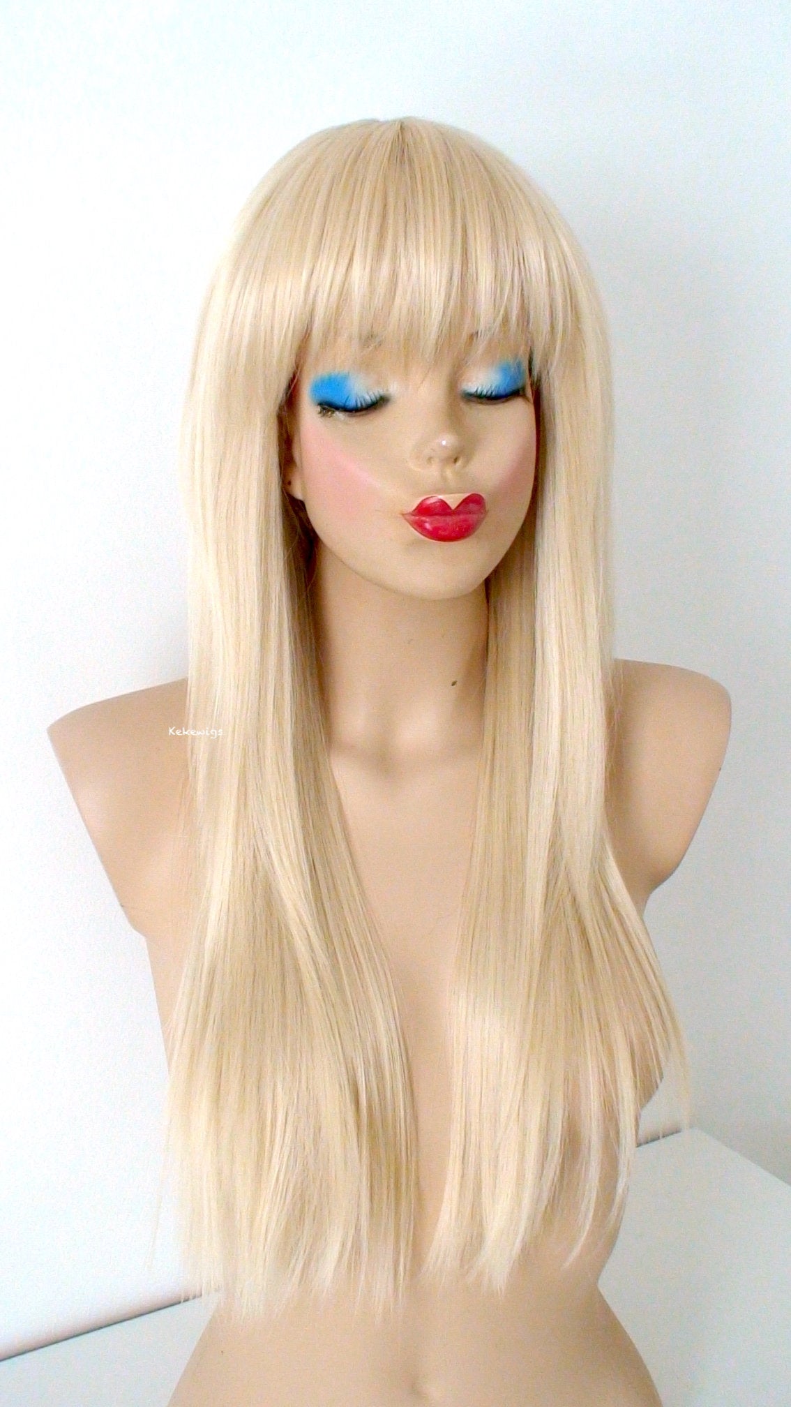 26” Blonde Long Straight Layered Hair with bangs Wig