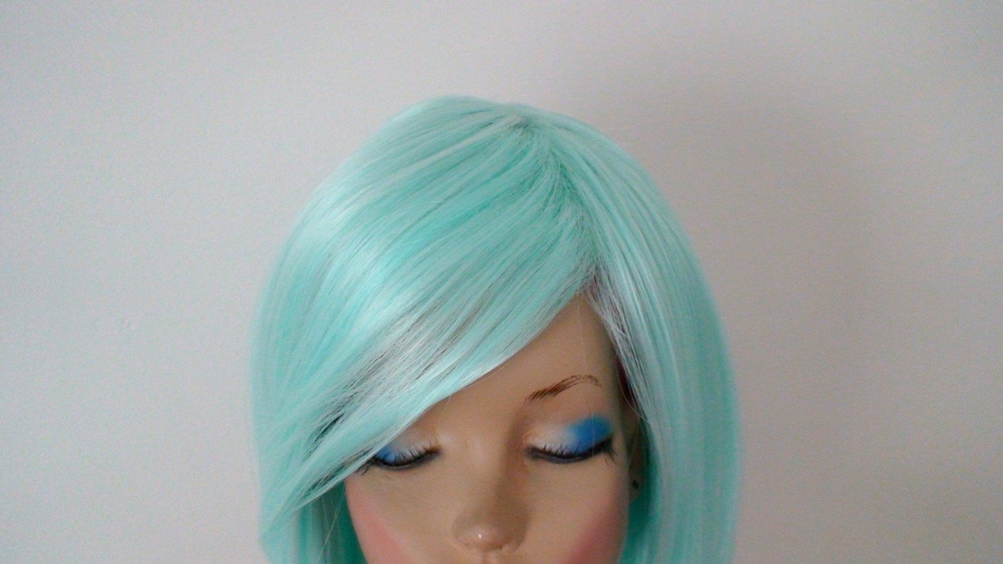 28” Pastel Aqua Blue Long Straight Hair with Long Side Bangs Wig