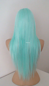 28” Pastel Aqua Blue Long Straight Hair with Long Side Bangs Wig