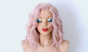 16" Lace Front Antique Pink Short Wavy Hairstyle Wig