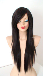 Load image into Gallery viewer, 28&quot; Chocolate Brown Long Straight Layered Hair Long Side Bangs Wig
