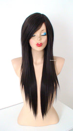 Load image into Gallery viewer, 28&quot; Chocolate Brown Long Straight Layered Hair Long Side Bangs Wig
