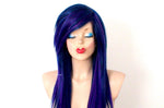 Load image into Gallery viewer, 28&quot; Navy Blue/ Deep Purple Ombre Long Straight Hair Wig. Emo Wig. Scene Wig
