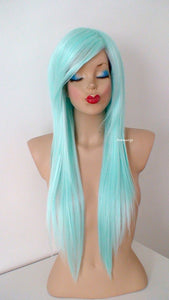 28” Pastel Aqua Blue Long Straight Hair with Long Side Bangs Wig