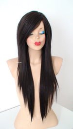 Load image into Gallery viewer, 28&quot; Chocolate Brown Long Straight Layered Hair Long Side Bangs Wig
