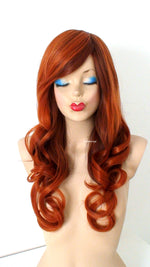 Load image into Gallery viewer, 26&quot; Copper Red Auburn Ombre Long Curly Hairstyle Side Bangs Wig
