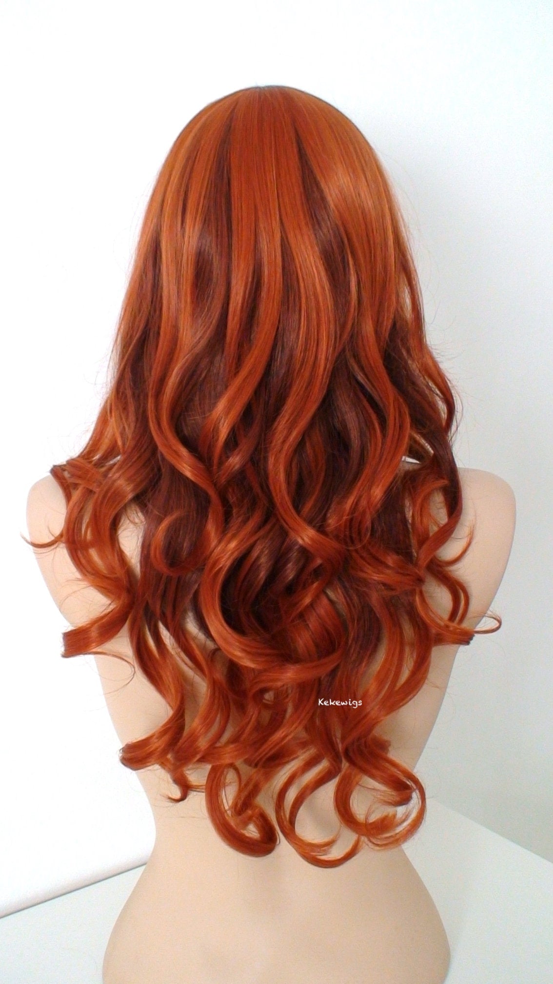 26" Copper Red Auburn Ombre Long Curly Hairstyle Side Bangs Wig