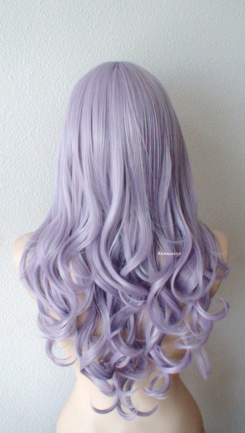 26" Pastel Lavender Long Curly Hair Long Side Bangs Wig