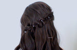 Load image into Gallery viewer, 26” Lace Front Dark Brunette Curly Hair Side Bangs Braids Wig with braided Wig.
