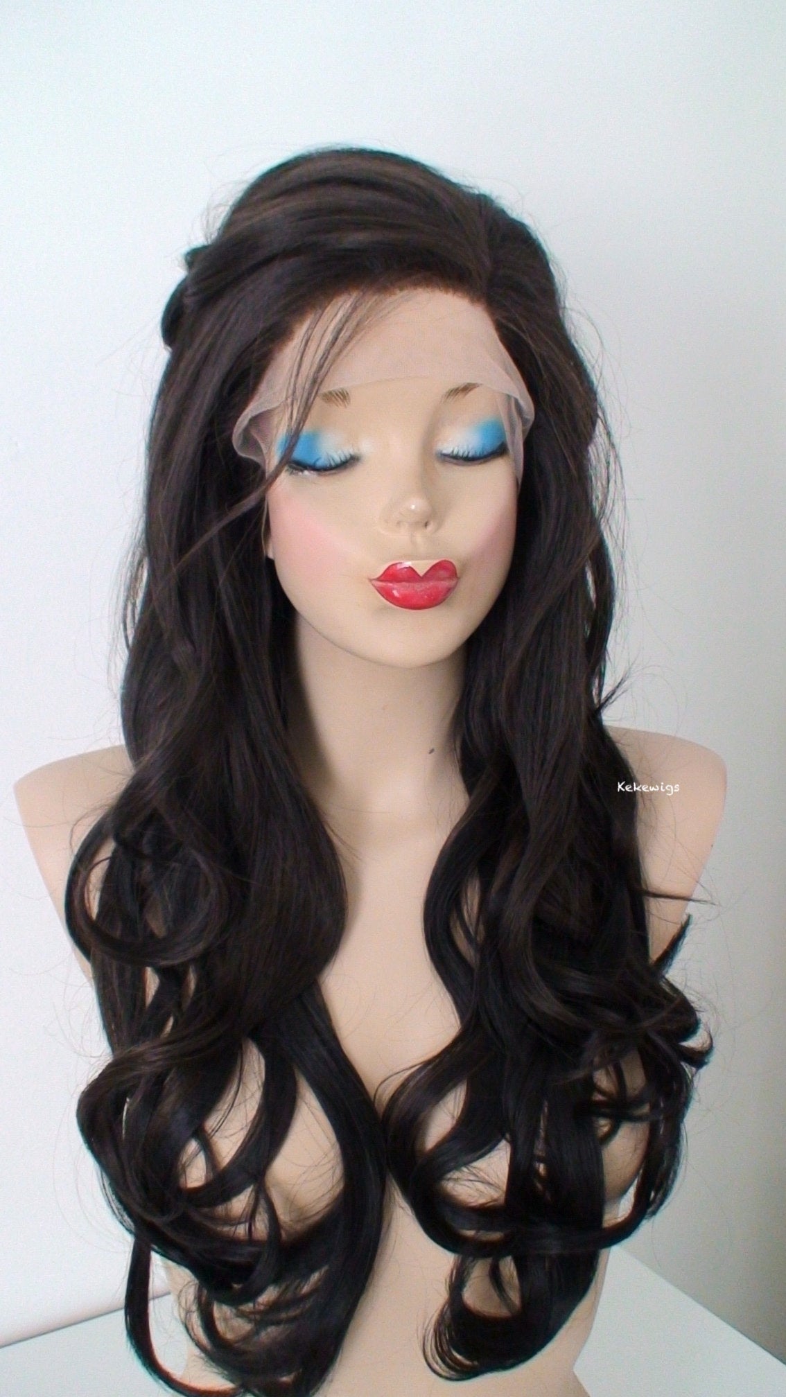 26” Lace Front Dark Brunette Curly Hair Side Bangs Braids Wig with braided Wig.