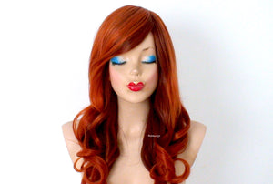 26" Copper Red Auburn Ombre Long Curly Hairstyle Side Bangs Wig