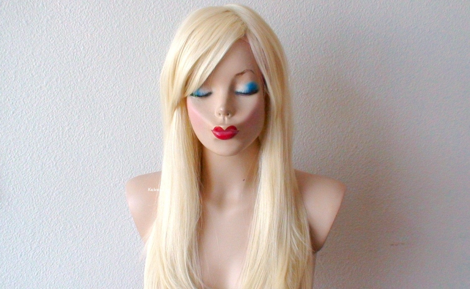 24" Blonde Straight Hair Side Bangs Wig