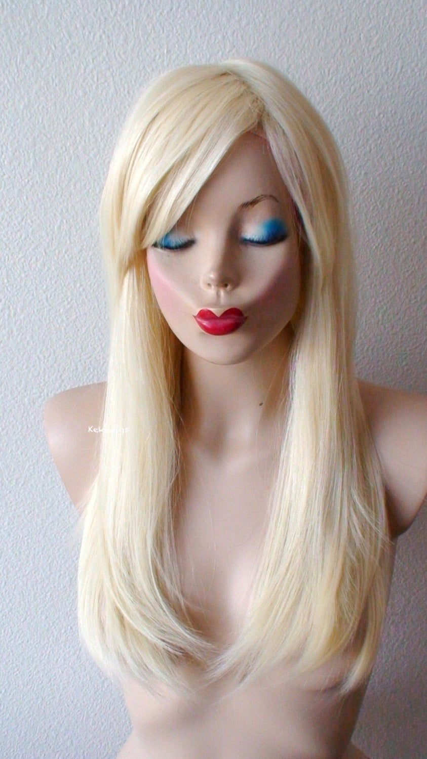 24" Blonde Straight Hair Side Bangs Wig