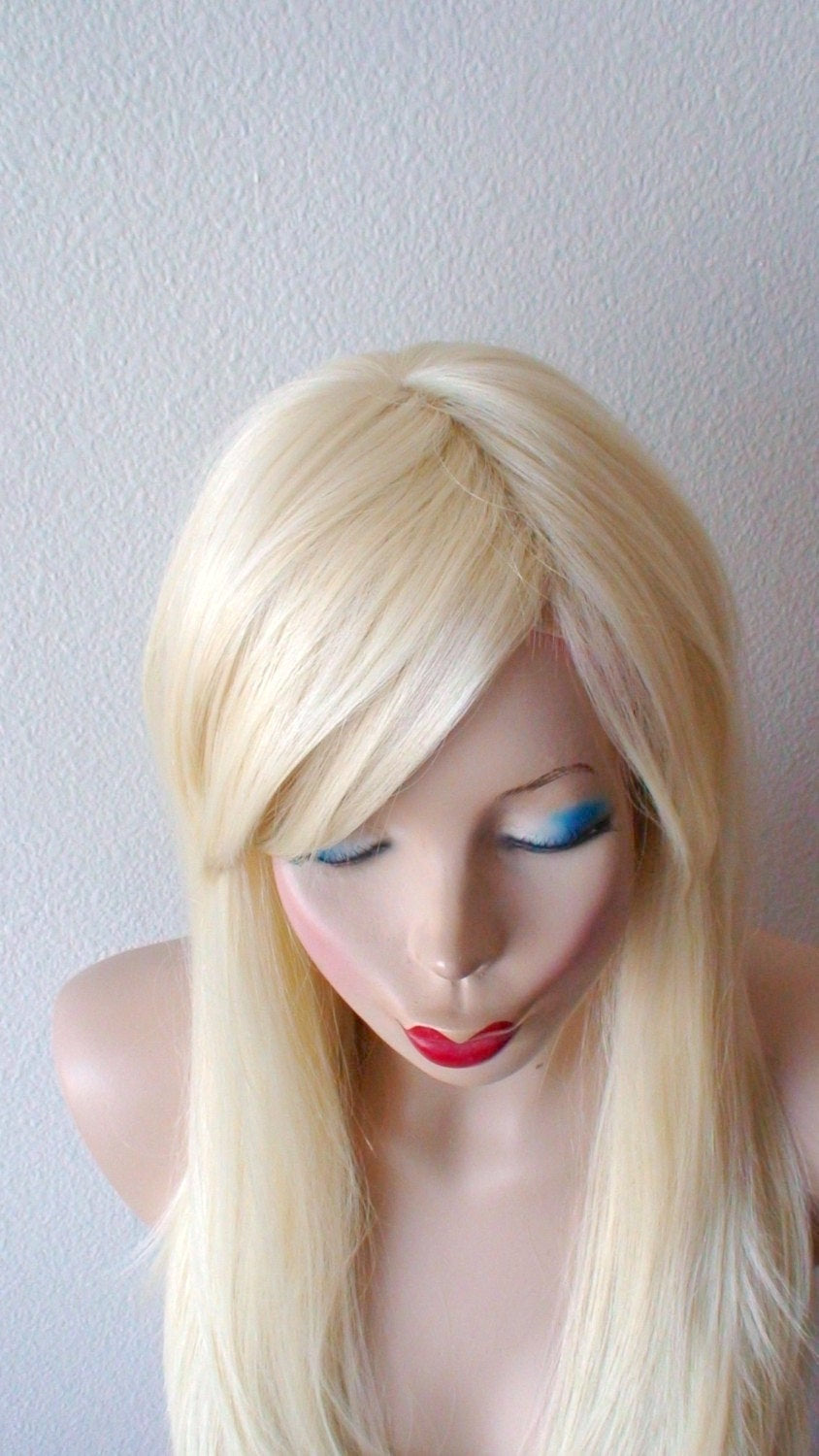 24" Blonde Straight Hair Side Bangs Wig