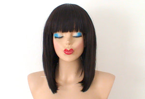 16" Chocolate Brown Straight Hair with Bangs Wig