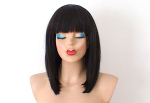 16" Chocolate Brown Straight Hair with Bangs Wig