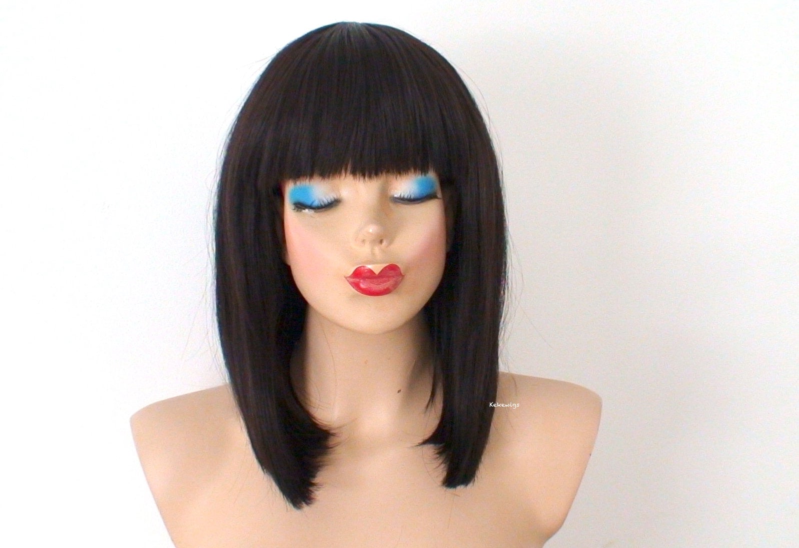 16" Chocolate Brown Straight Hair with Bangs Wig