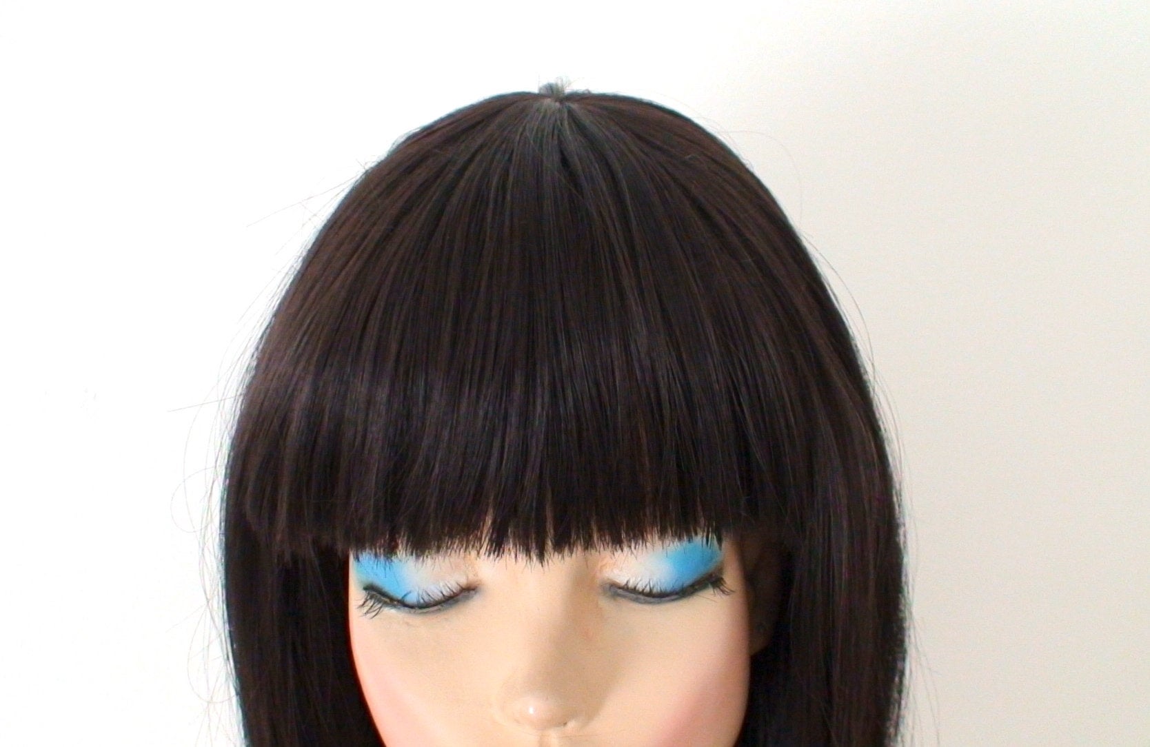 16" Chocolate Brown Straight Hair with Bangs Wig