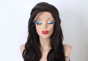 26” Lace Front Dark Brunette Curly Hair Side Bangs Braids Wig with braided Wig.