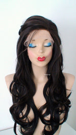 Load image into Gallery viewer, 26” Lace Front Dark Brunette Curly Hair Side Bangs Braids Wig with braided Wig.
