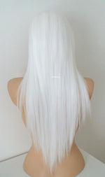 Load image into Gallery viewer, 28&quot; White Long Straight Layered Hair Long Side Bangs Wig. Scene Wig. Emo Wig.
