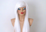 Load image into Gallery viewer, 28&quot; White Long Straight Layered Hair Long Side Bangs Wig. Scene Wig. Emo Wig.
