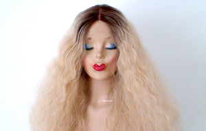 26" Lace Font Blonde Rooted Wavy Hairstyle Wig