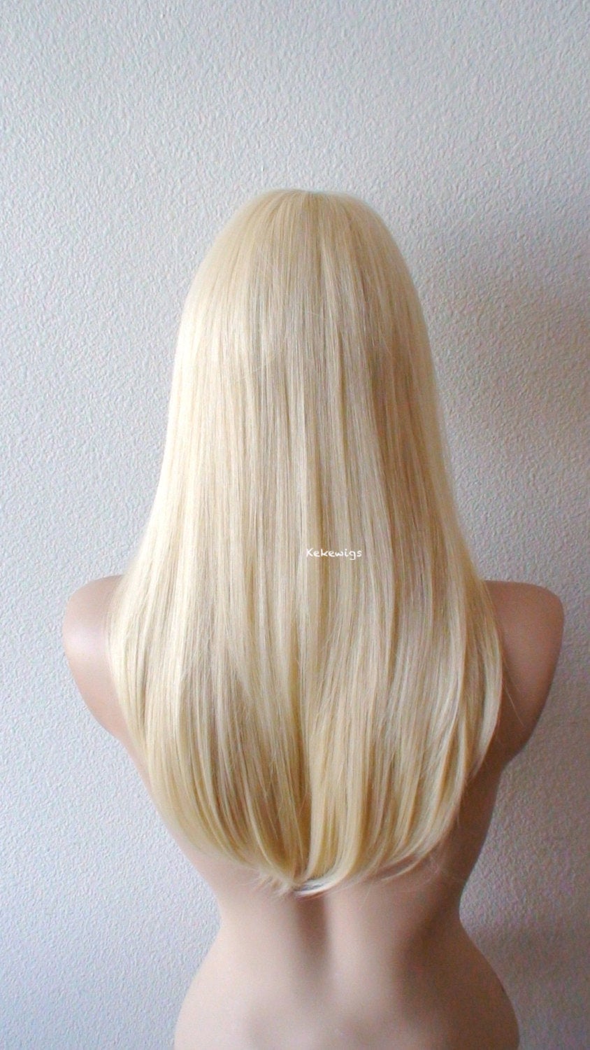 24" Blonde Straight Hair Side Bangs Wig