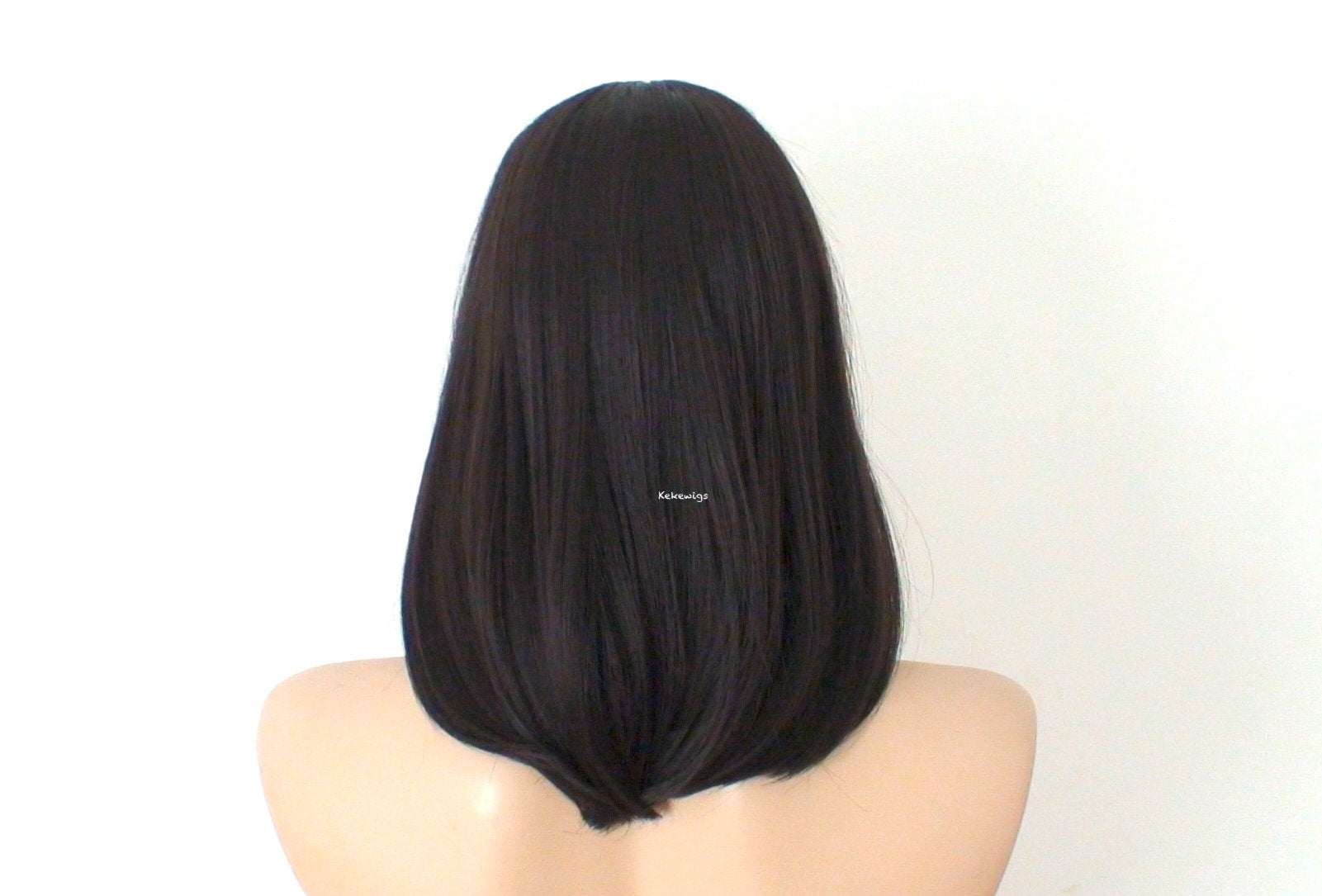 16" Chocolate Brown Straight Hair with Bangs Wig