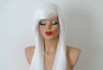 Load image into Gallery viewer, 28&quot; White Long Straight Layered Hair Long Side Bangs Wig. Scene Wig. Emo Wig.
