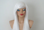 Load image into Gallery viewer, 28&quot; White Long Straight Layered Hair Long Side Bangs Wig. Scene Wig. Emo Wig.
