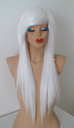 Load image into Gallery viewer, 28&quot; White Long Straight Layered Hair Long Side Bangs Wig. Scene Wig. Emo Wig.
