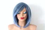 Load image into Gallery viewer, 16&quot; Pastel Blue Ombre Short Straight Hair with Side Bangs Wig
