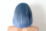 Load image into Gallery viewer, 16&quot; Pastel Blue Ombre Short Straight Hair with Side Bangs Wig
