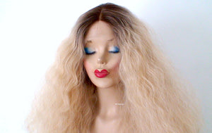 26" Lace Font Blonde Rooted Wavy Hairstyle Wig