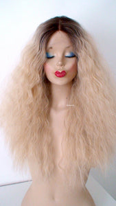 26" Lace Font Blonde Rooted Wavy Hairstyle Wig