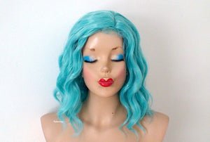 16" Pastel Turquoise Short Wavy Hair Wig