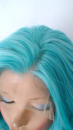 Load image into Gallery viewer, 16&quot; Lace Front Lace Part Pastel Turquoise Short Wavy Hairstyle Wig
