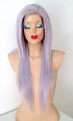 Load image into Gallery viewer, 28&quot; Lace Front Pastel Lavender Gray Long Straight Layered Hair  Side Bangs Wig
