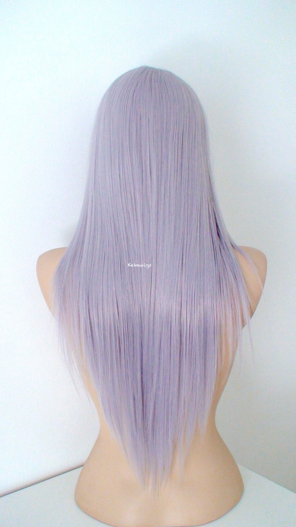 28" Lace Front Pastel Lavender Gray Long Straight Layered Hair  Side Bangs Wig