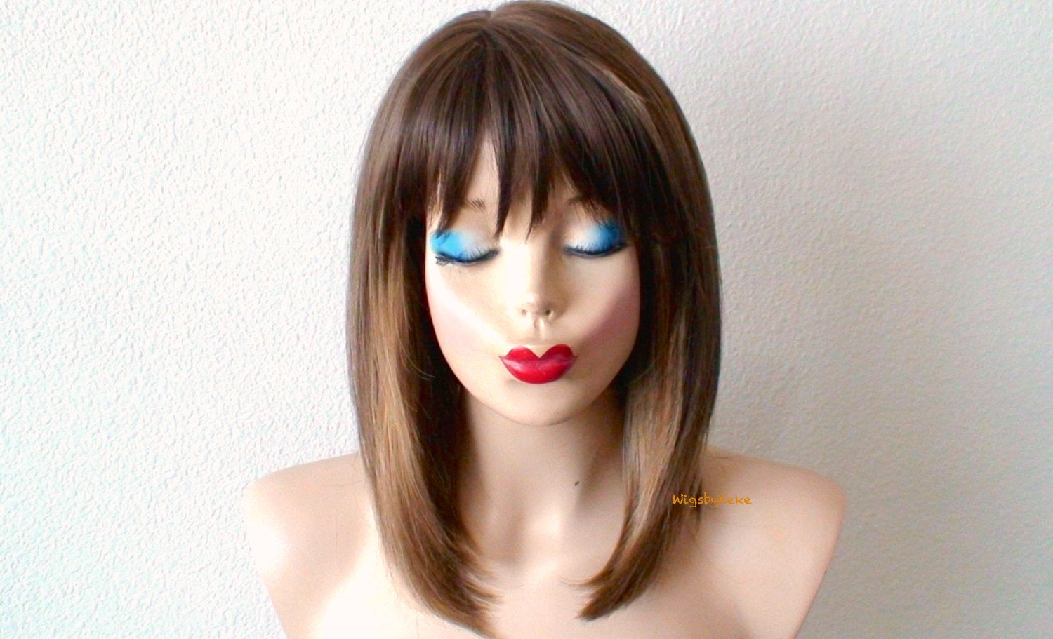 16" Brown Ombre Short Straight Hair with Bangs Wig