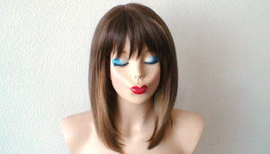 16" Brown Ombre Short Straight Hair with Bangs Wig