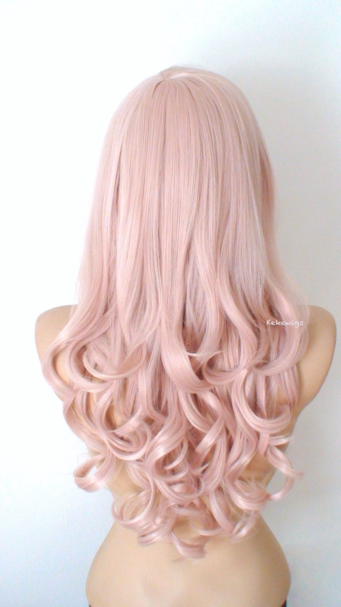 26" Antique Pink Long Curly Hair Side Bangs Wig