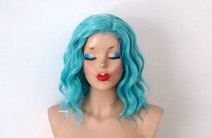 16" Pastel Turquoise Short Wavy Hair Wig