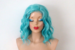 16" Pastel Turquoise Short Wavy Hair Wig