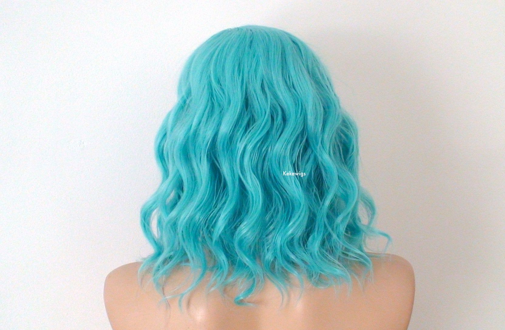 16" Pastel Turquoise Short Wavy Hair Wig