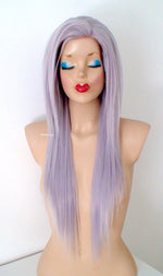 Load image into Gallery viewer, 28&quot; Lace Front Pastel Lavender Gray Long Straight Layered Hair  Side Bangs Wig
