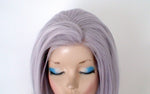 Load image into Gallery viewer, 28&quot; Lace Front Pastel Lavender Gray Long Straight Layered Hair  Side Bangs Wig
